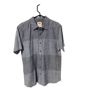 Levis Mens Blue Chambray Colorblock Short Sleeve Button Up Casual Shirt Medium